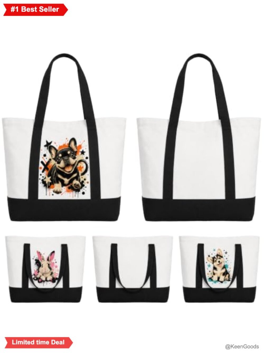Joyclub Canvas Tote Bags 5 Pack Large Long Handle Open Top 25L